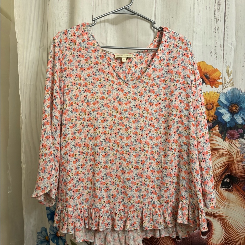Cynthia Rowley Orange Pink Ruffled Blouse